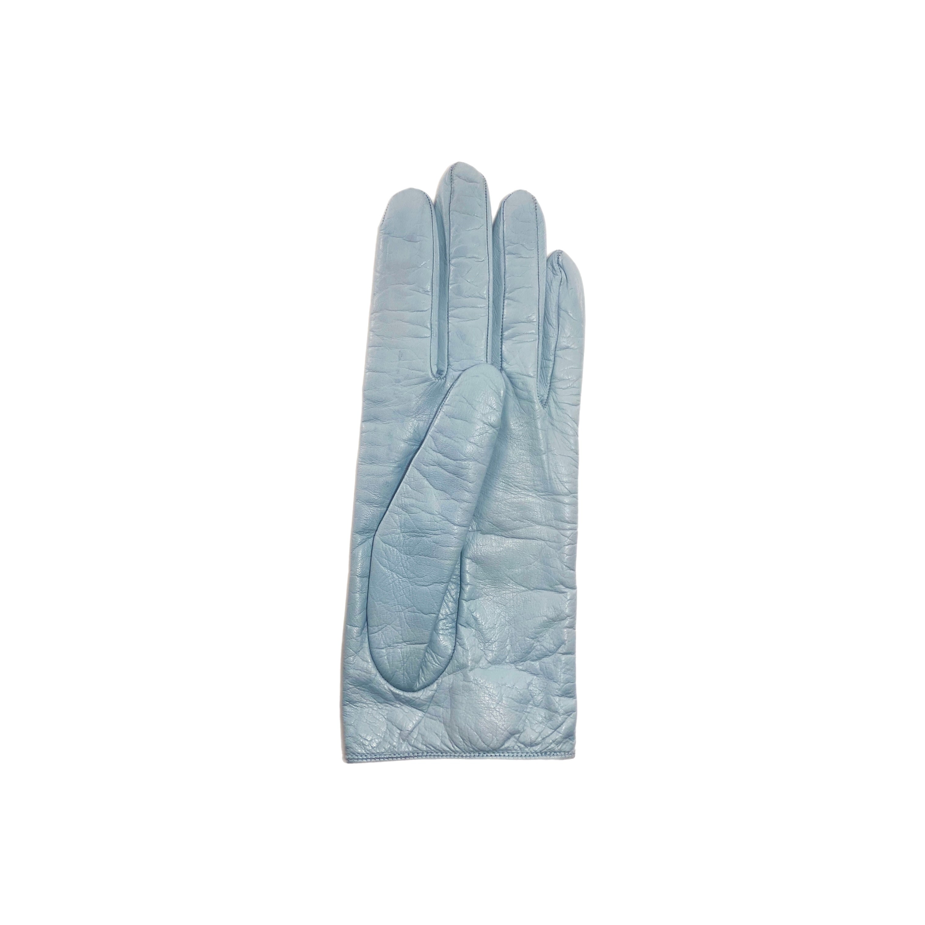 Chanel Light Blue Turn Lock Leather Gloves