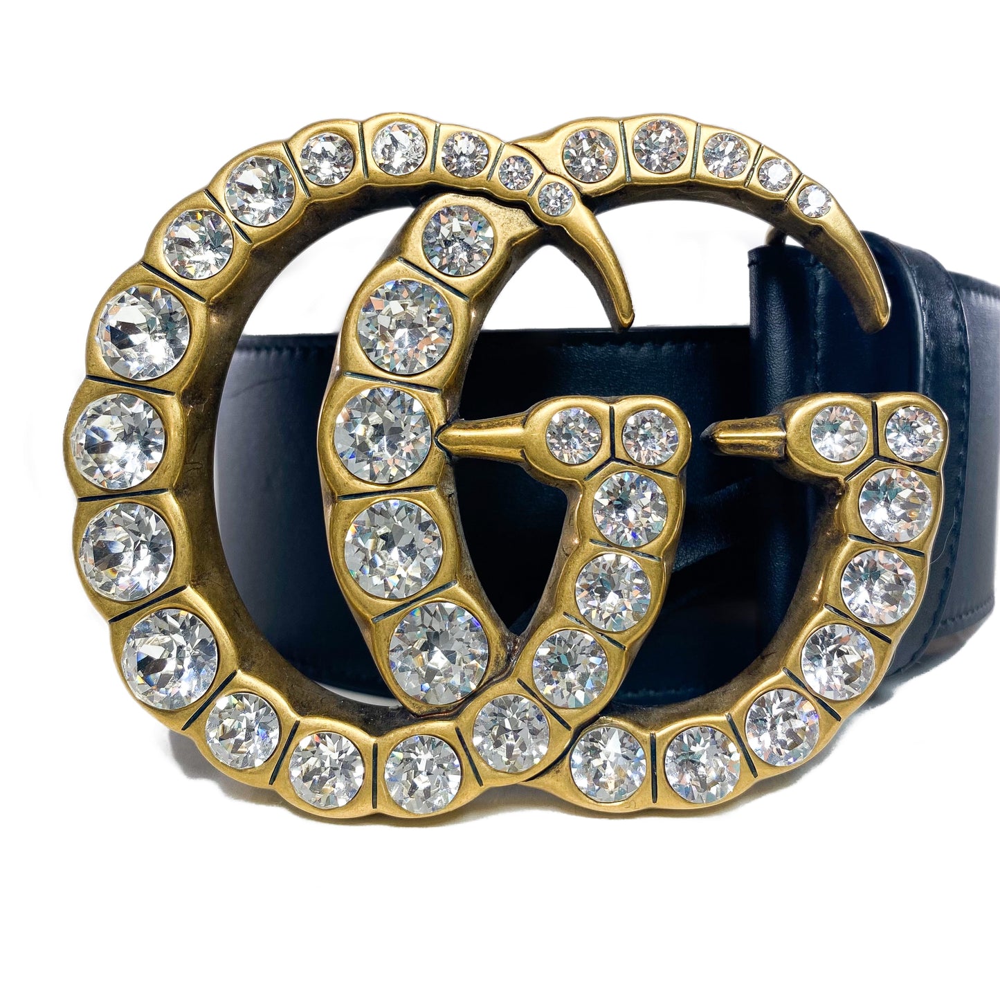 Gucci Extra Wide Black Crystal GG Marmont Belt