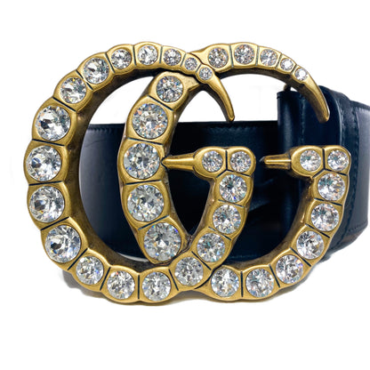 Gucci Extra Wide Black Crystal GG Marmont Belt
