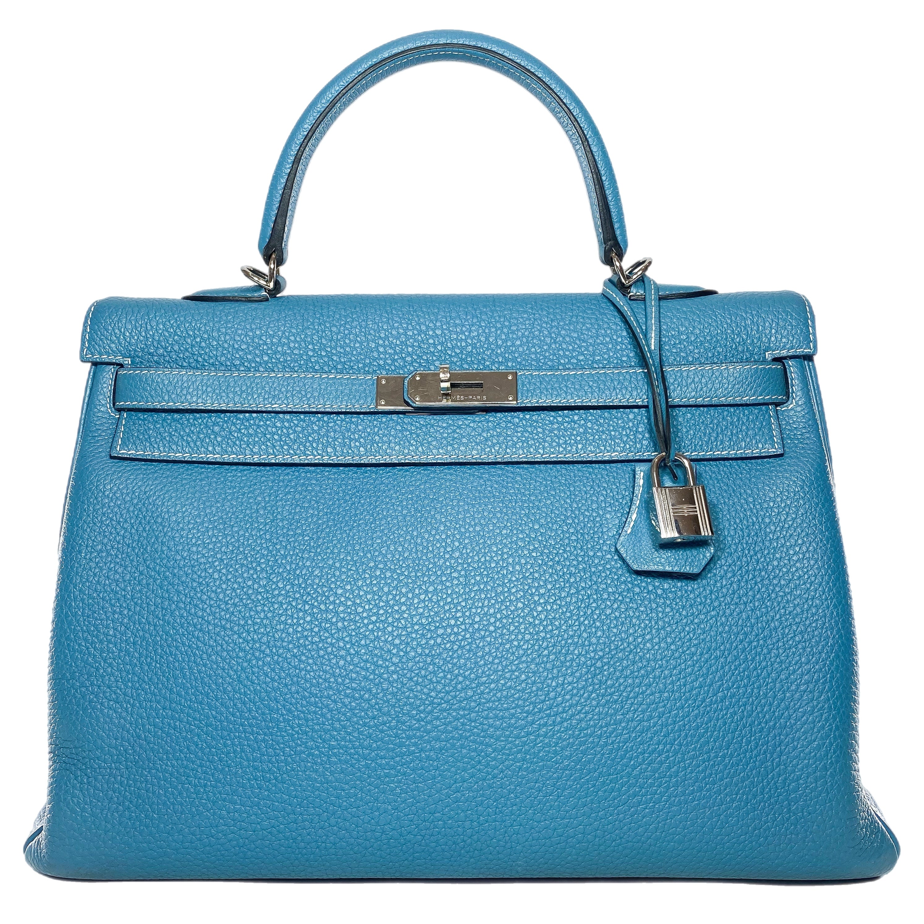 Hermes Kelly 35 Blue Jean Togo Palladium Hardware