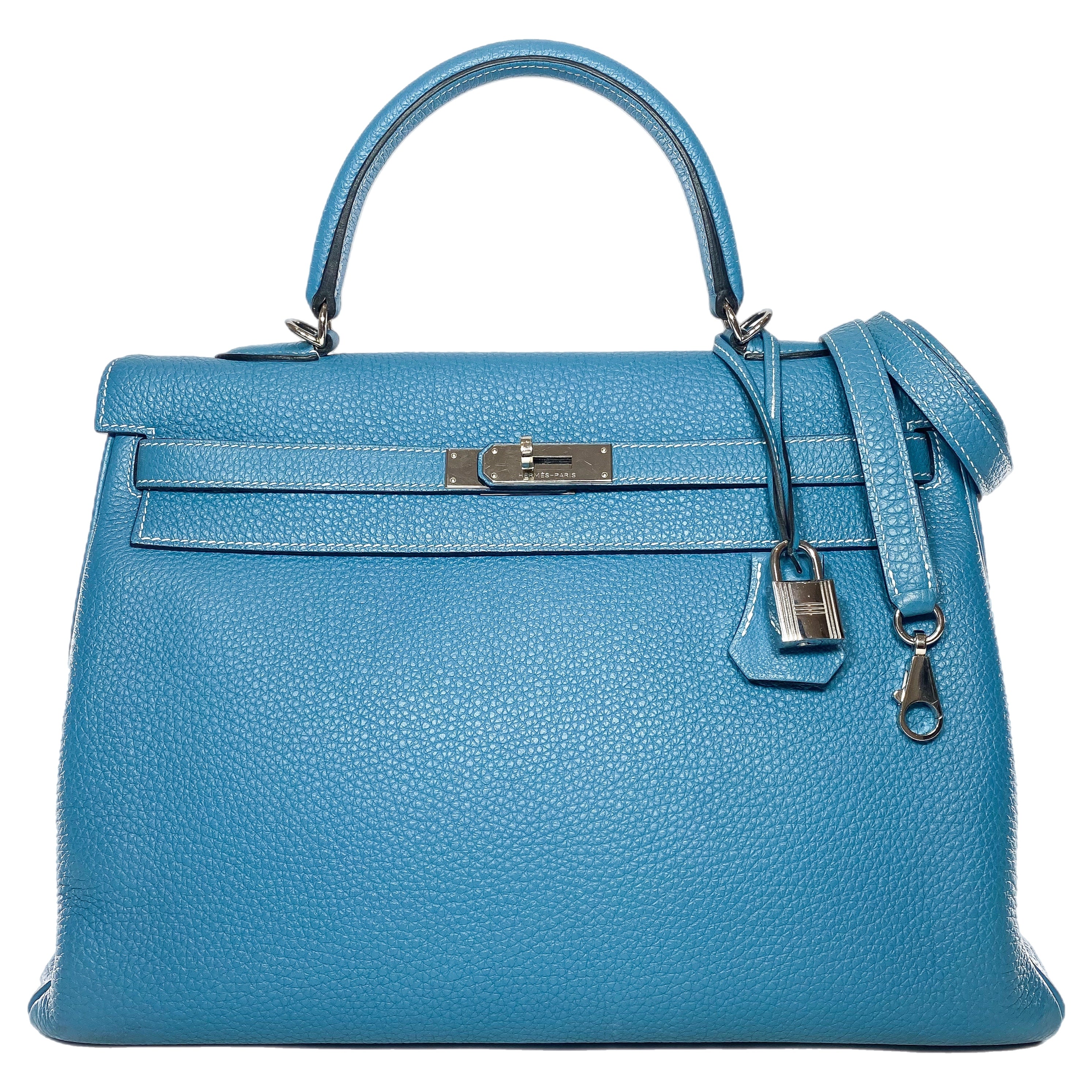 Hermes Kelly 35 Blue Jean Togo Palladium Hardware