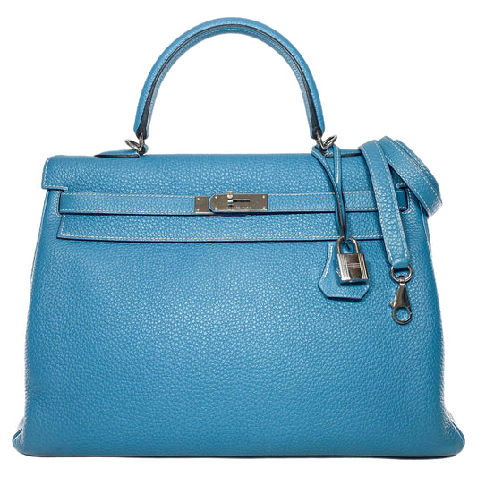 Hermes Kelly 35 Blue Jean Togo Palladium Hardware