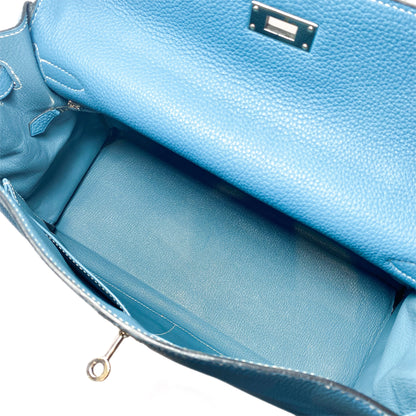 Hermes Kelly 35 Blue Jean Togo Palladium Hardware