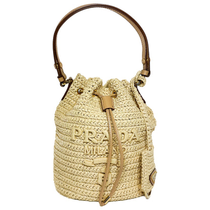 Prada Raffia Crossbody Bucket Bag