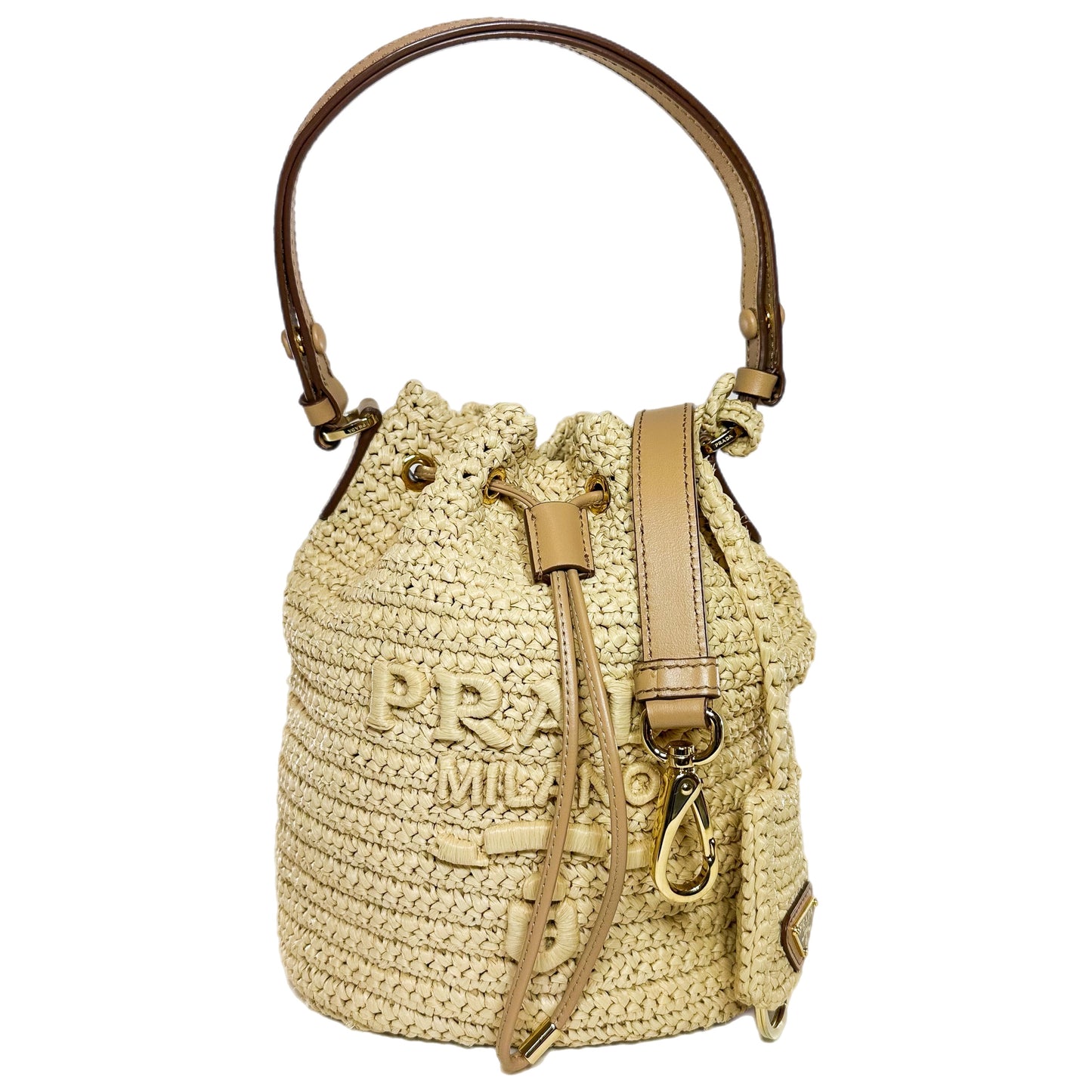 Prada Raffia Crossbody Bucket Bag