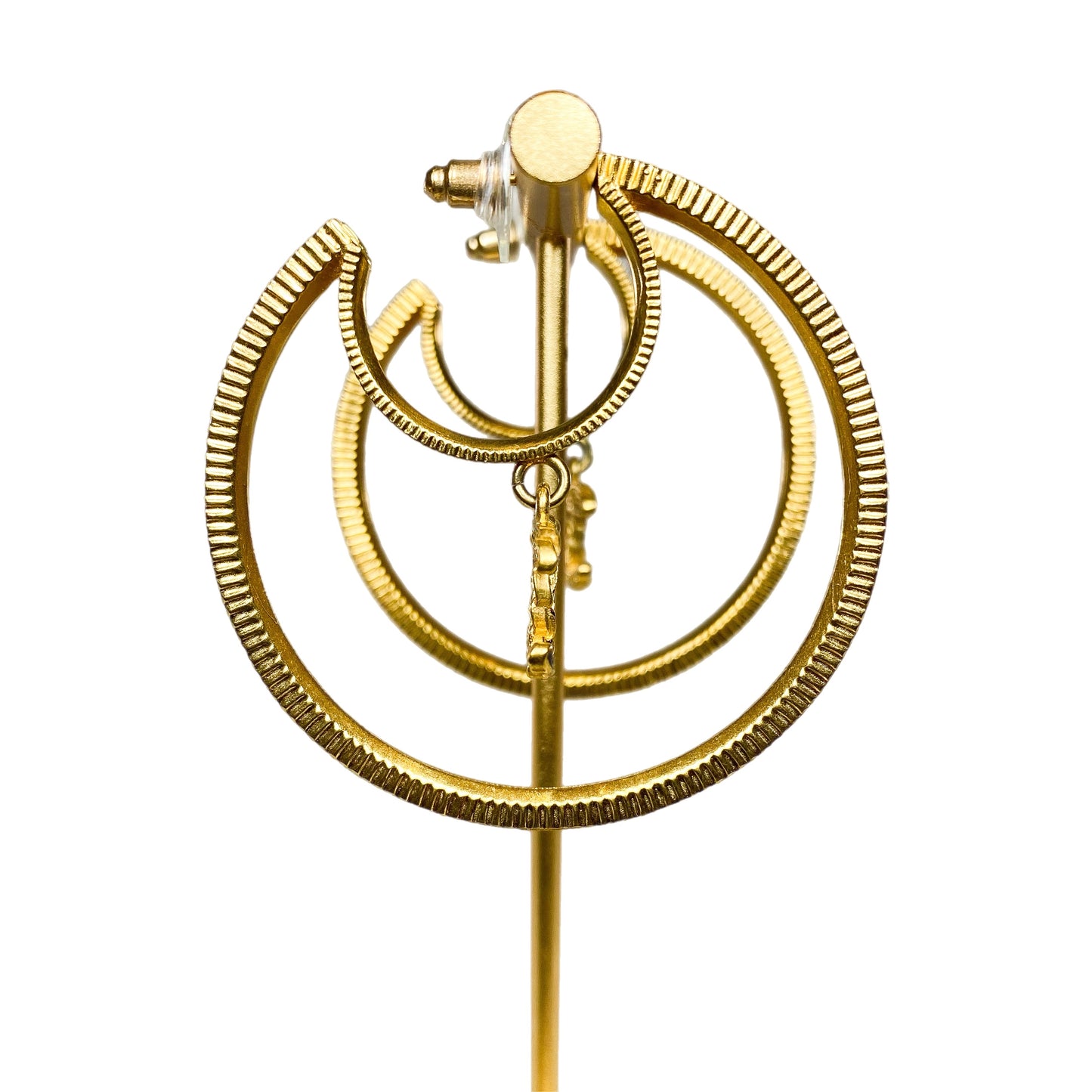 Chanel Gold Crystal CC Drop Moon Hoop Earrings