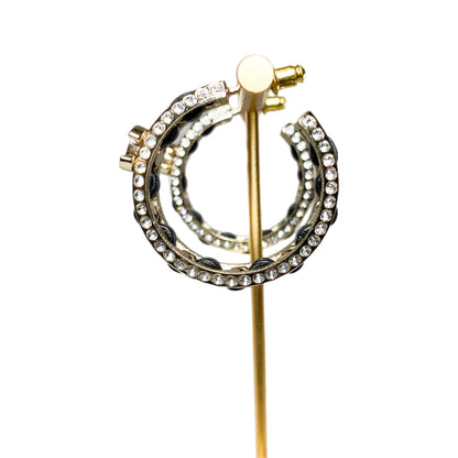 Chanel Gold Black Crystal CC Chain Hoop Earrings