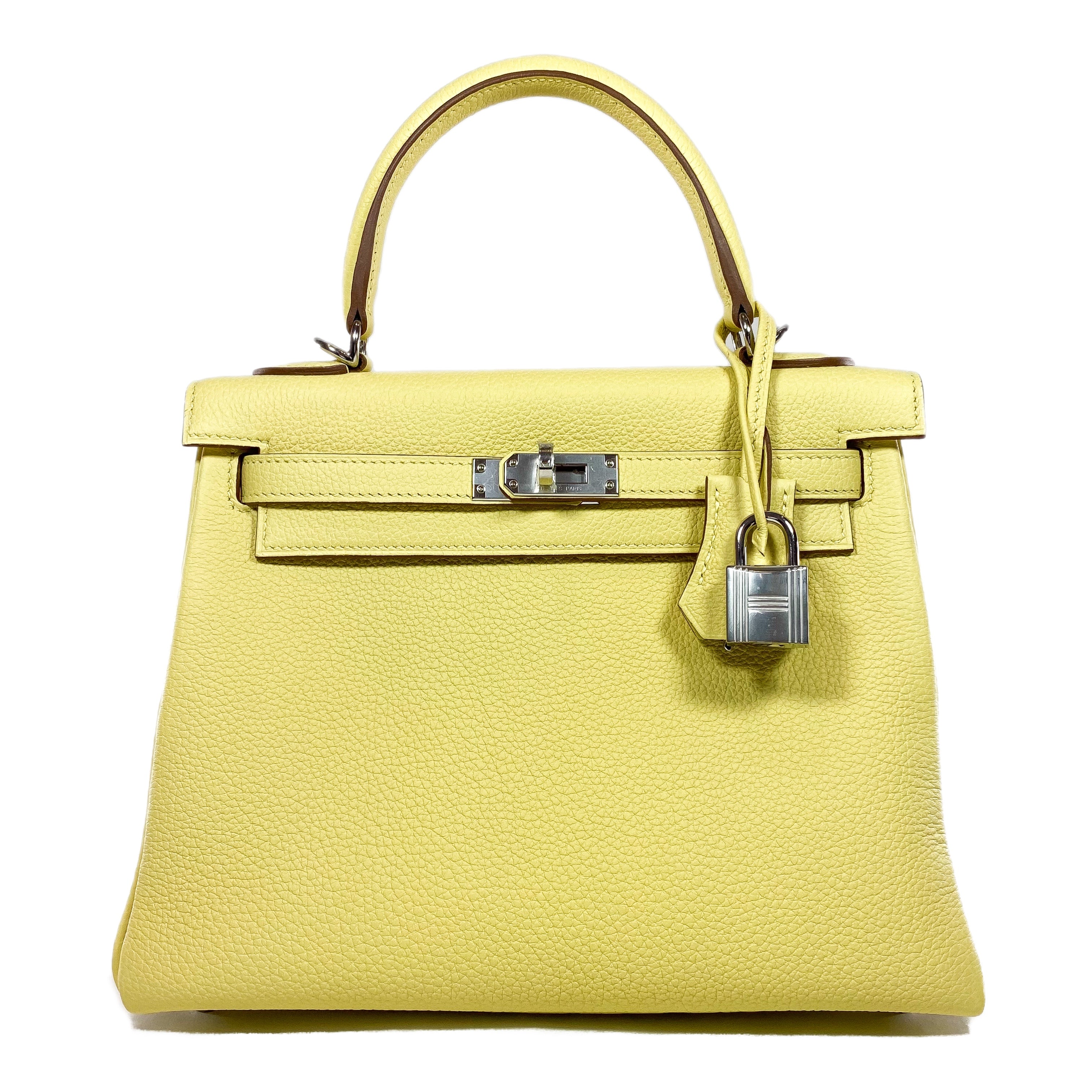 Hermes Kelly 25 Jaune Poussin Togo Palladium Hardware