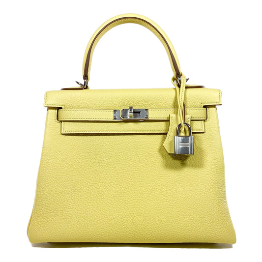 Hermes Kelly 25 Jaune Poussin Togo Palladium Hardware