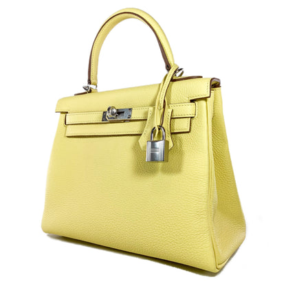 Hermes Kelly 25 Jaune Poussin Togo Palladium Hardware