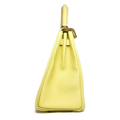 Hermes Kelly 25 Jaune Poussin Togo Palladium Hardware