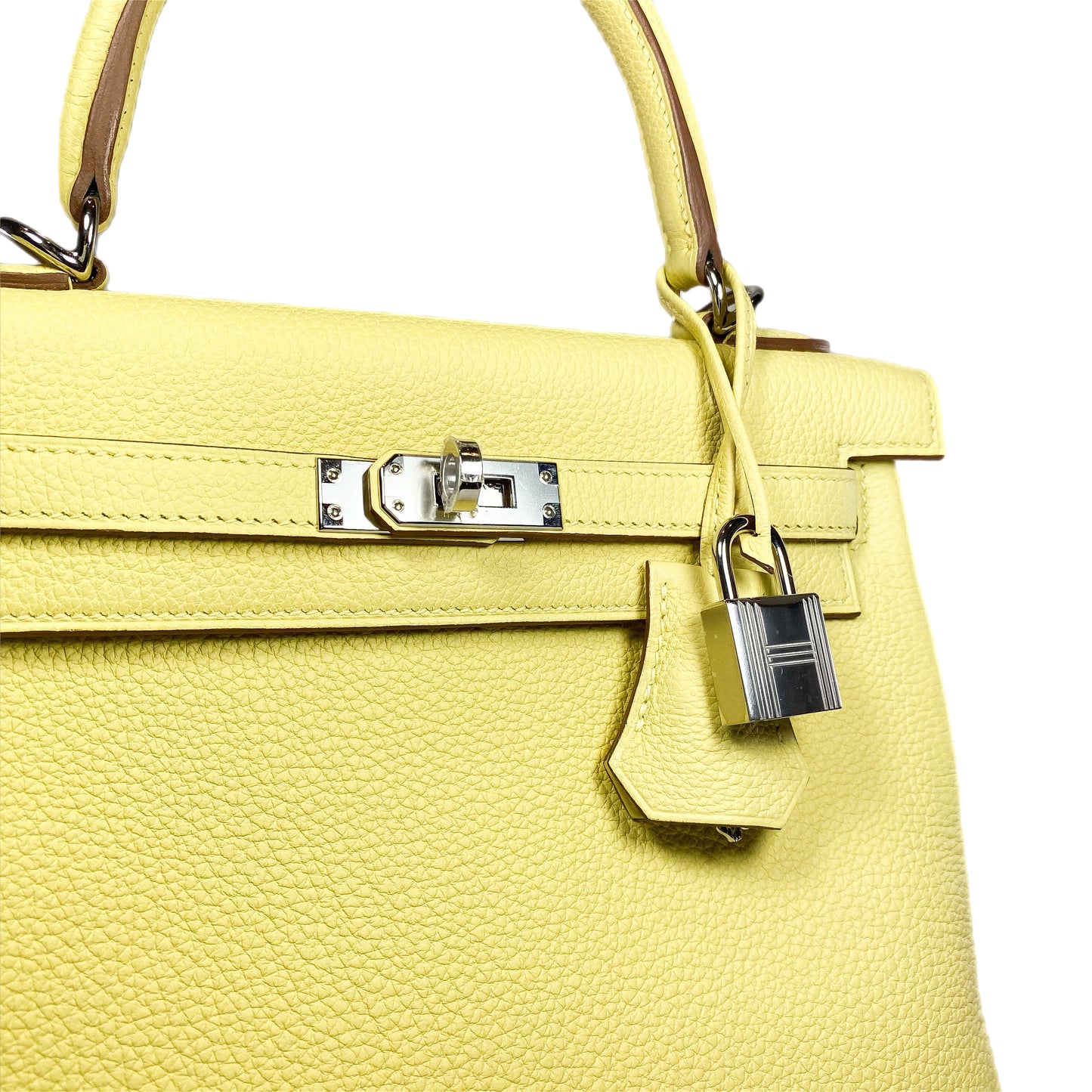 Hermes Kelly 25 Jaune Poussin Togo Palladium Hardware