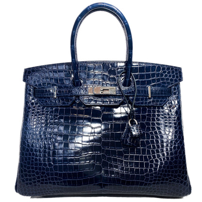 Hermes Birkin 35 Blue Abyss Porosus Crocodile Palladium Hardware