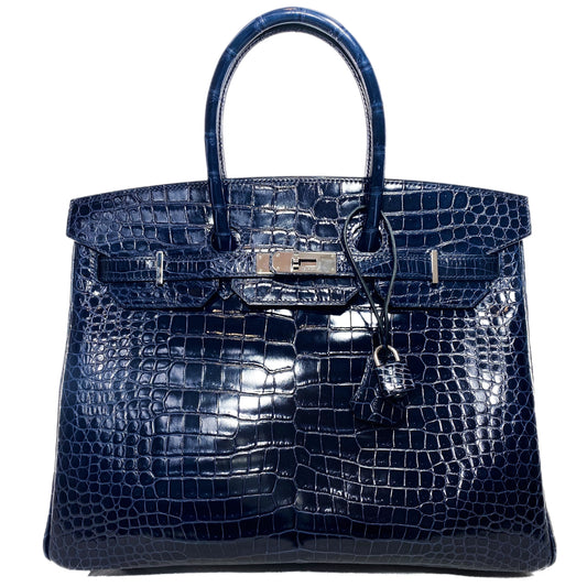 Hermes Birkin 35 Blue Abyss Porosus Crocodile Palladium Hardware