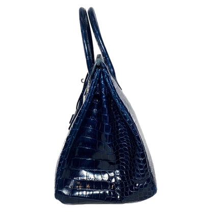 Hermes Birkin 35 Blue Abyss Porosus Crocodile Palladium Hardware