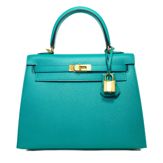 Hermes Kelly 25 Blue Paon Epsom Gold Hardware