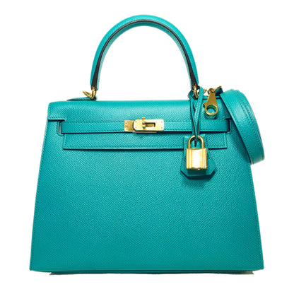 Hermes Kelly 25 Blue Paon Epsom Gold Hardware