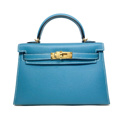 Hermes Mini Kelly 20 Blue Jean Epsom Gold Hardware