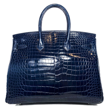 Hermes Birkin 35 Blue Abyss Porosus Crocodile Palladium Hardware
