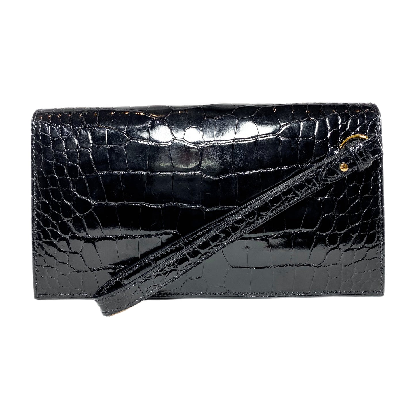 Hermes Kelly Pocket Long Wallet Black Mississippiensis Alligator Gold Hardware