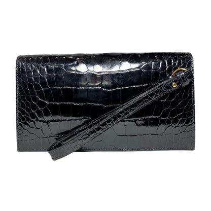 Hermes Kelly Pocket Long Wallet Black Mississippiensis Alligator Gold Hardware