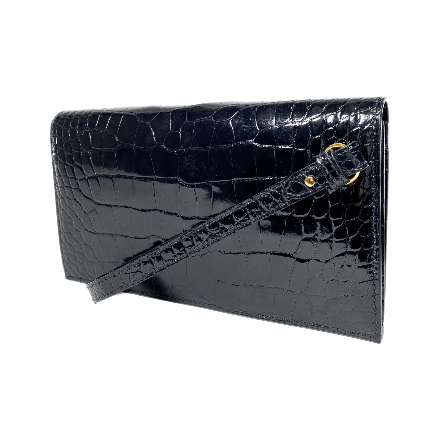 Hermes Kelly Pocket Long Wallet Black Mississippiensis Alligator Gold Hardware