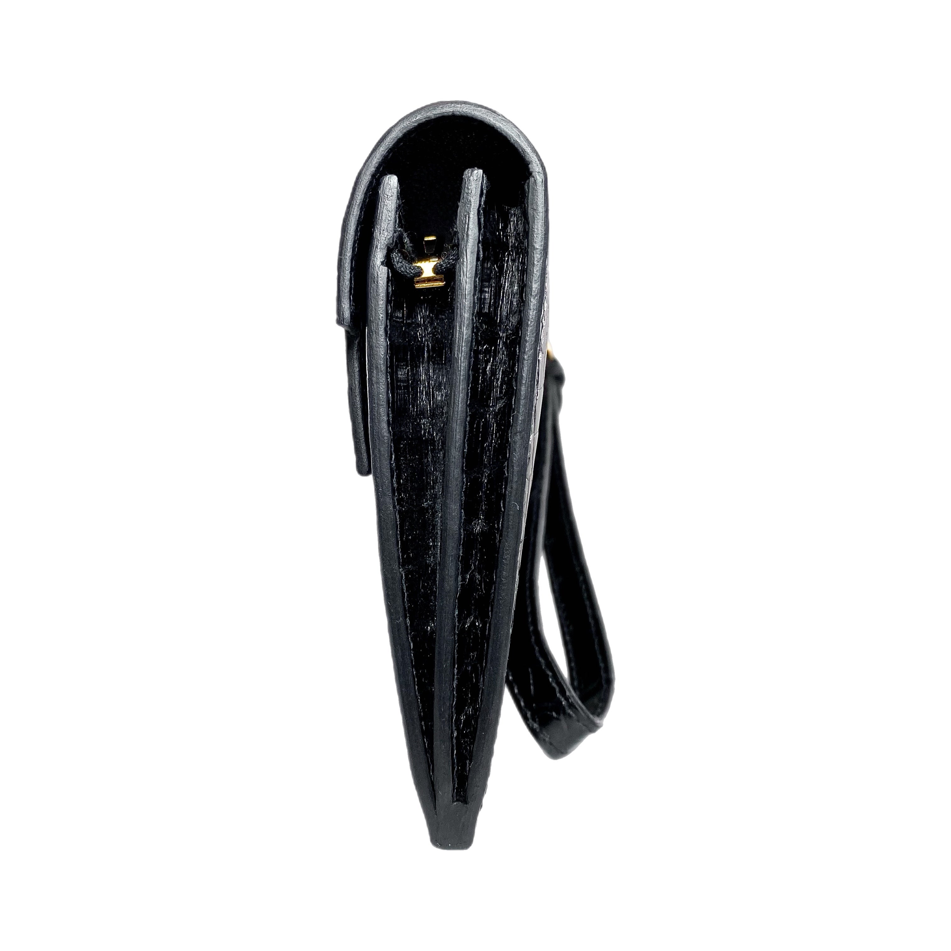 Hermes Kelly Pocket Long Wallet Black Mississippiensis Alligator Gold Hardware