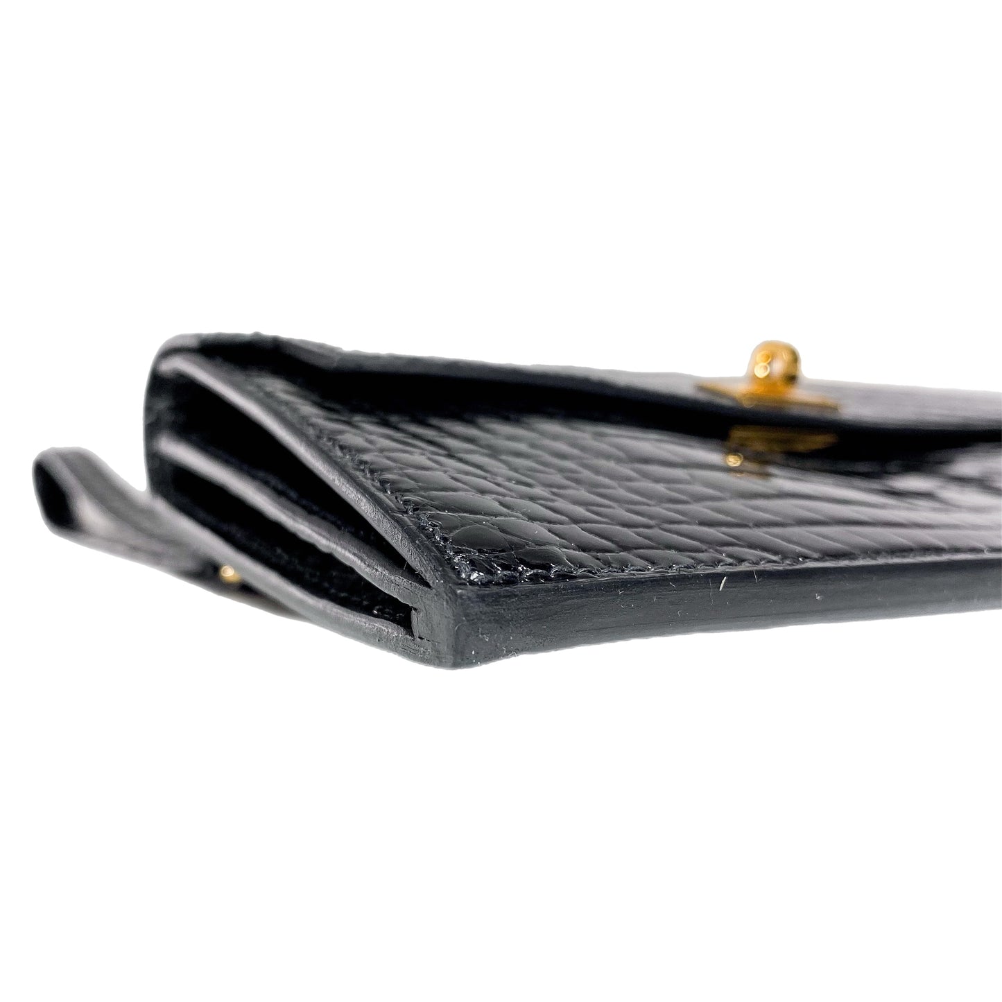 Hermes Kelly Pocket Long Wallet Black Mississippiensis Alligator Gold Hardware