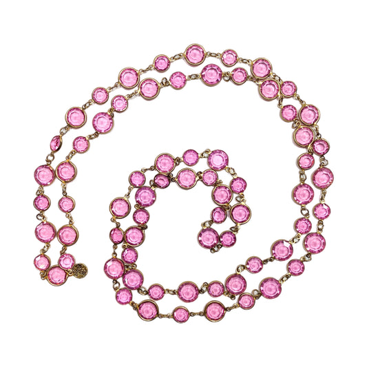 Chanel Gold Pink Chicklet Necklace