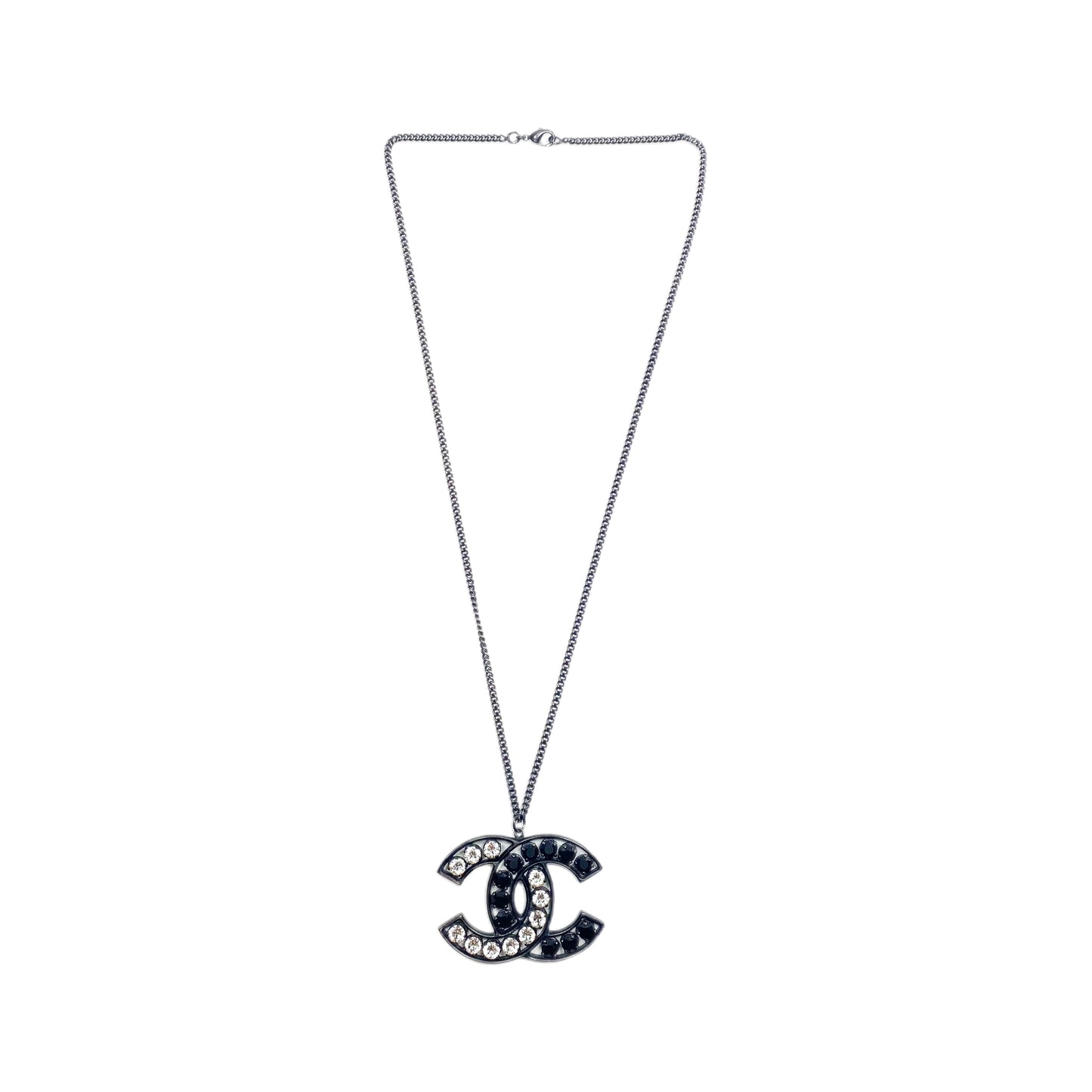 Chanel CC Crystal Black Gunmetal Necklace
