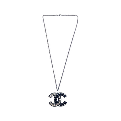 Chanel CC Crystal Black Gunmetal Necklace