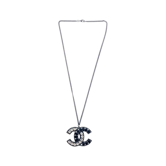 Chanel CC Crystal Black Gunmetal Necklace