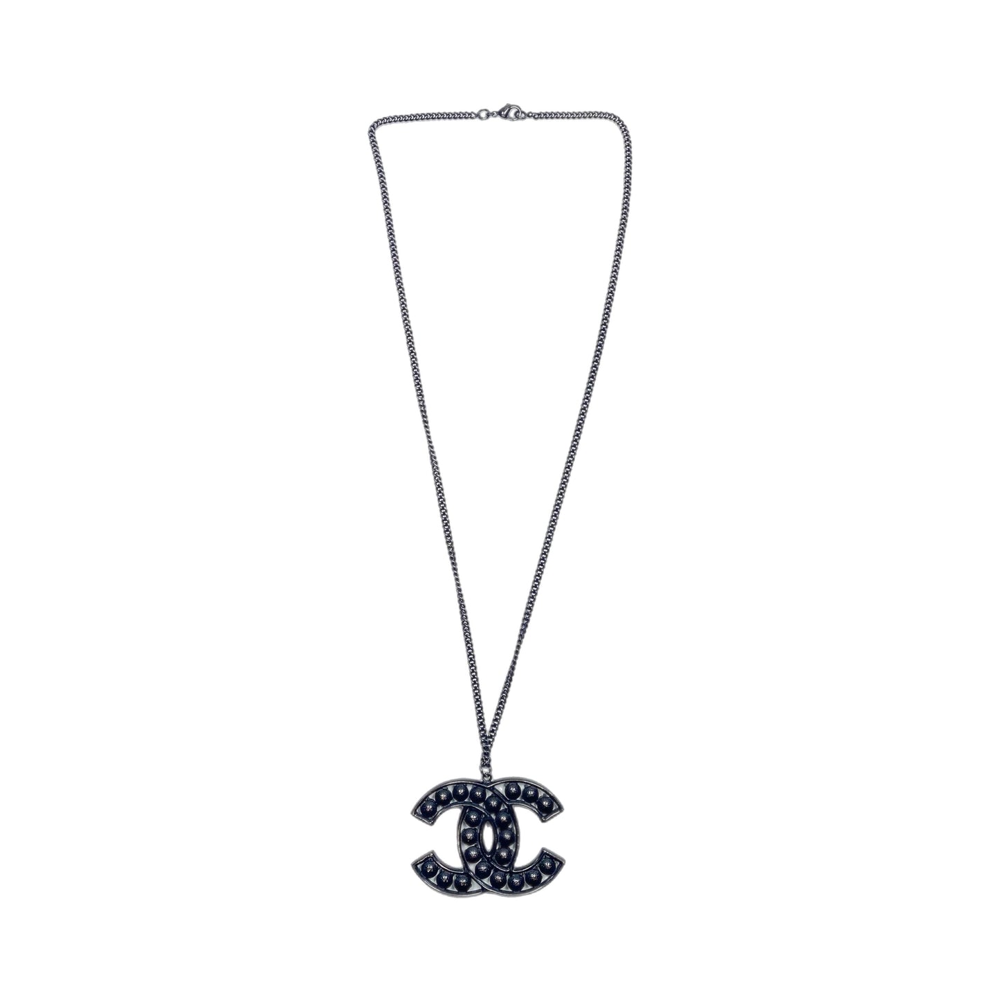 Chanel CC Crystal Black Gunmetal Necklace