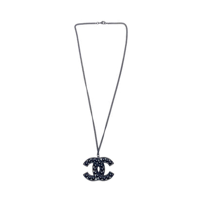 Chanel CC Crystal Black Gunmetal Necklace