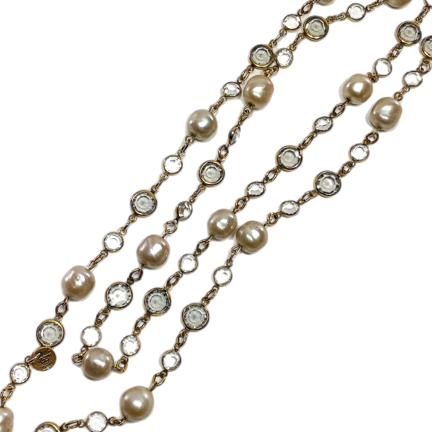 Chanel Gold Pearl Crystal Chicklet Necklace