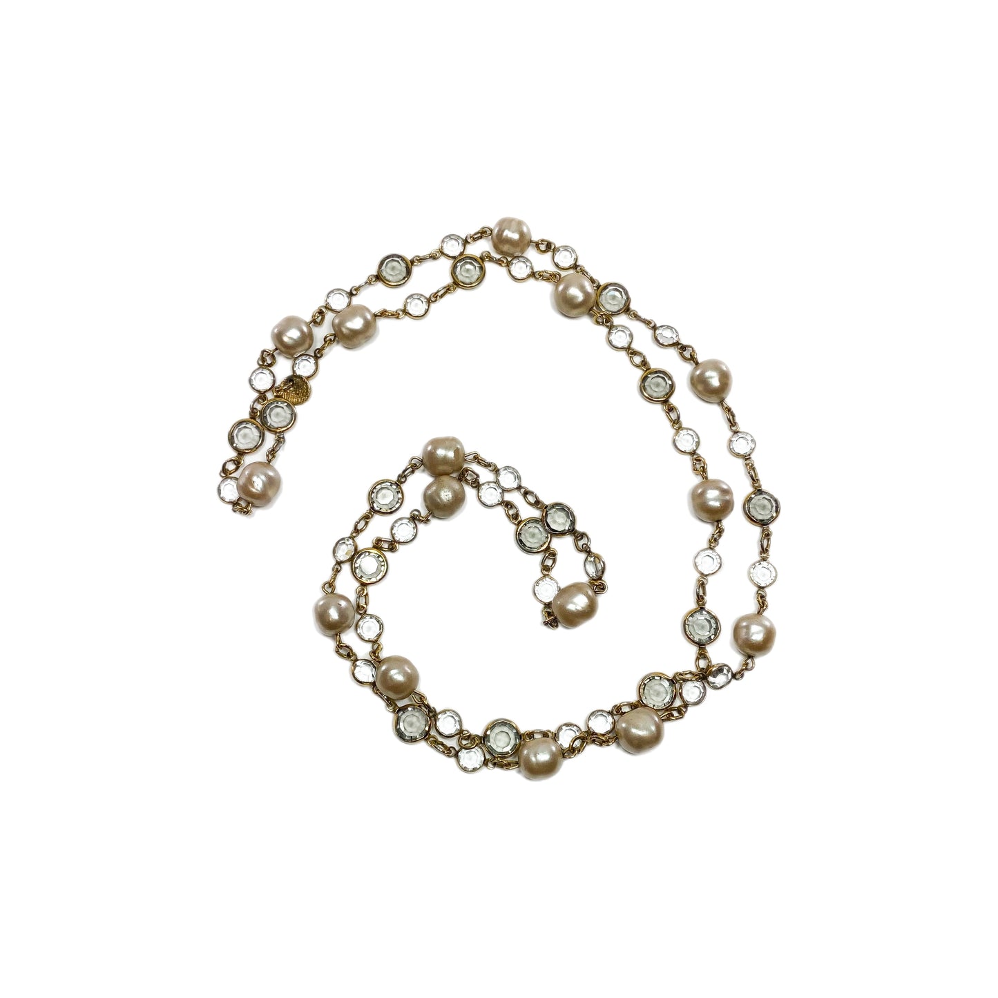 Chanel Gold Pearl Crystal Chicklet Necklace