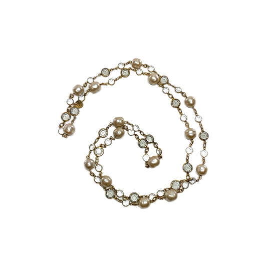 Chanel Gold Pearl Crystal Chicklet Necklace