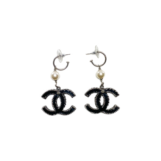 Chanel Gunmetal Crystal Pearl Earrings