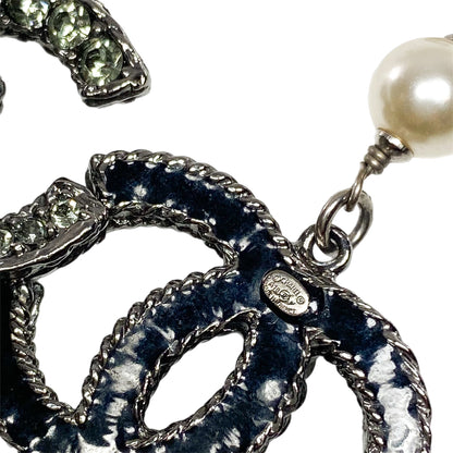 Chanel Gunmetal Crystal Pearl Earrings