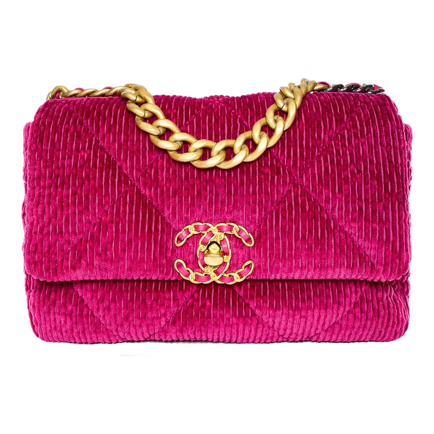 Chanel 19 Dark Pink Corduroy Medium Flap Bag