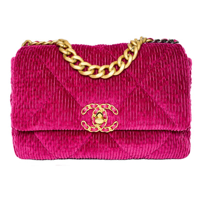 Chanel 19 Dark Pink Corduroy Medium Flap Bag