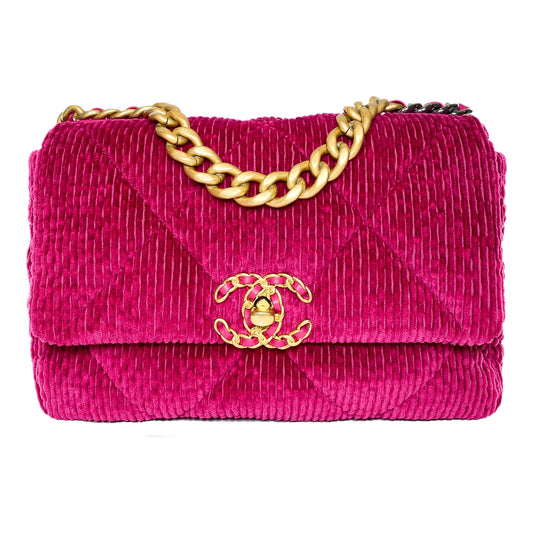 Chanel 19 Dark Pink Corduroy Medium Flap Bag