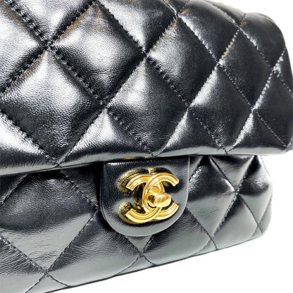 Chanel Black Shiny Quilted Golden Links Top Handle Flap Bag