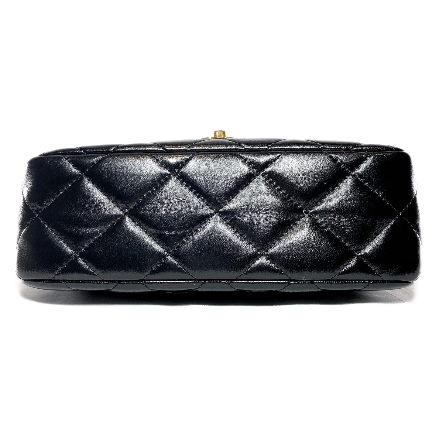 Chanel Black Shiny Quilted Golden Links Top Handle Flap Bag