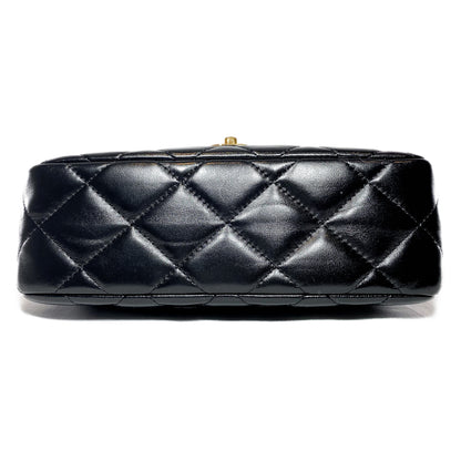 Chanel Black Shiny Quilted Golden Links Top Handle Flap Bag