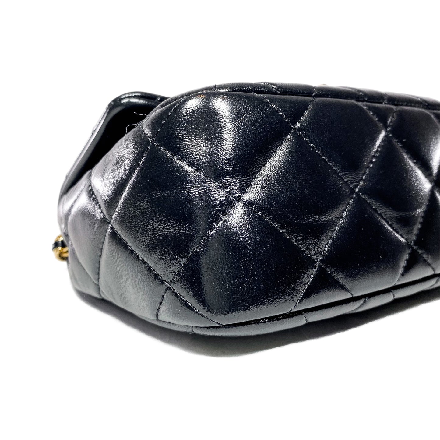 Chanel Black Shiny Quilted Golden Links Top Handle Flap Bag