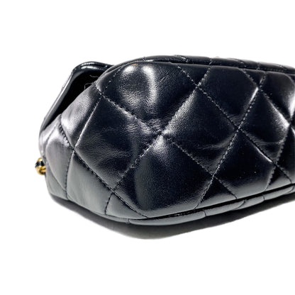 Chanel Black Shiny Quilted Golden Links Top Handle Flap Bag