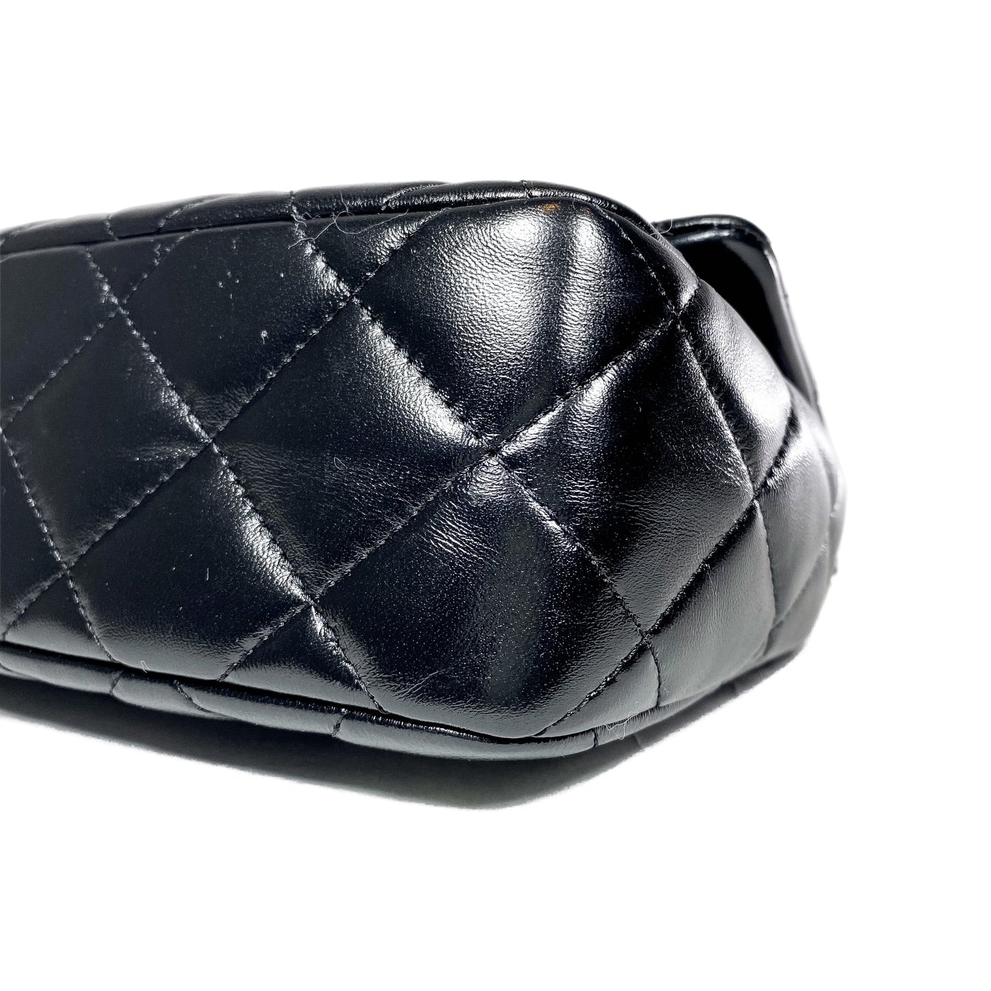 Chanel Black Shiny Quilted Golden Links Top Handle Flap Bag