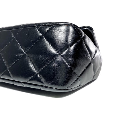 Chanel Black Shiny Quilted Golden Links Top Handle Flap Bag