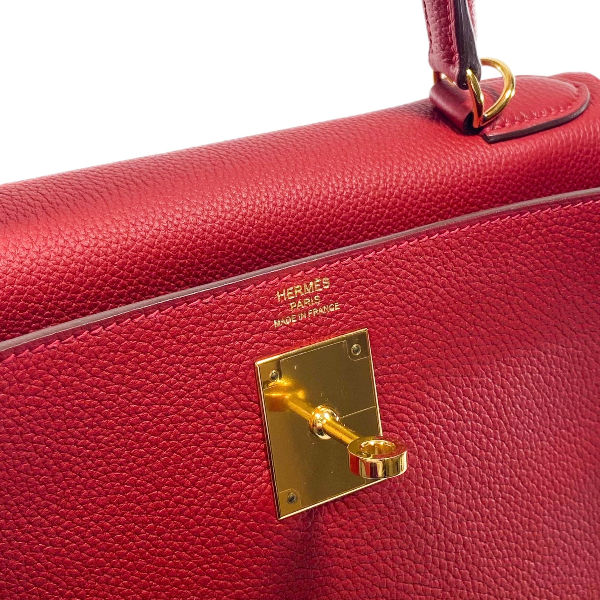Hermes Kelly 28 Rouge Garance Togo Gold Hardware